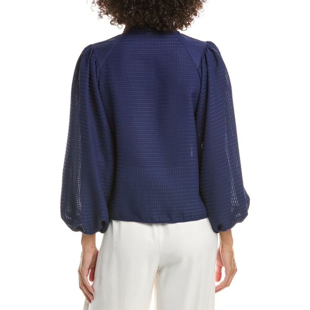 Derek Lam 10 Crosby Womens Dianne Mini Grid Georgette Blouse, Navy - Picture 2 of 3